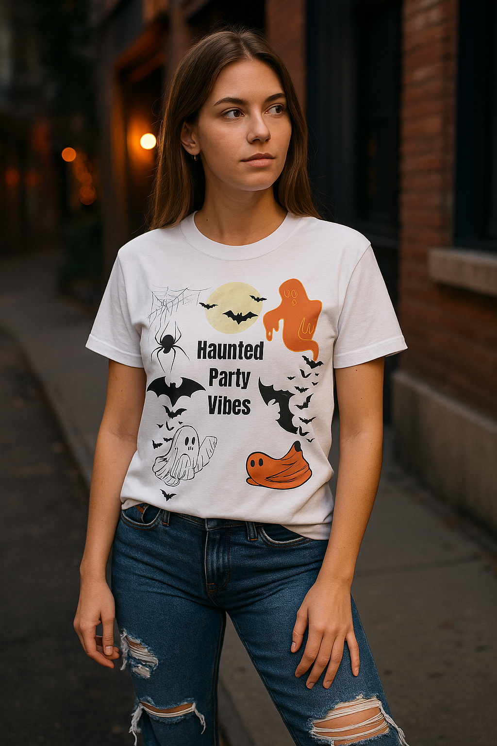 Spooky Haunted Party Vibes Tee Unisex College Tee The Halloween Shirt for College Nights & Campus Parties