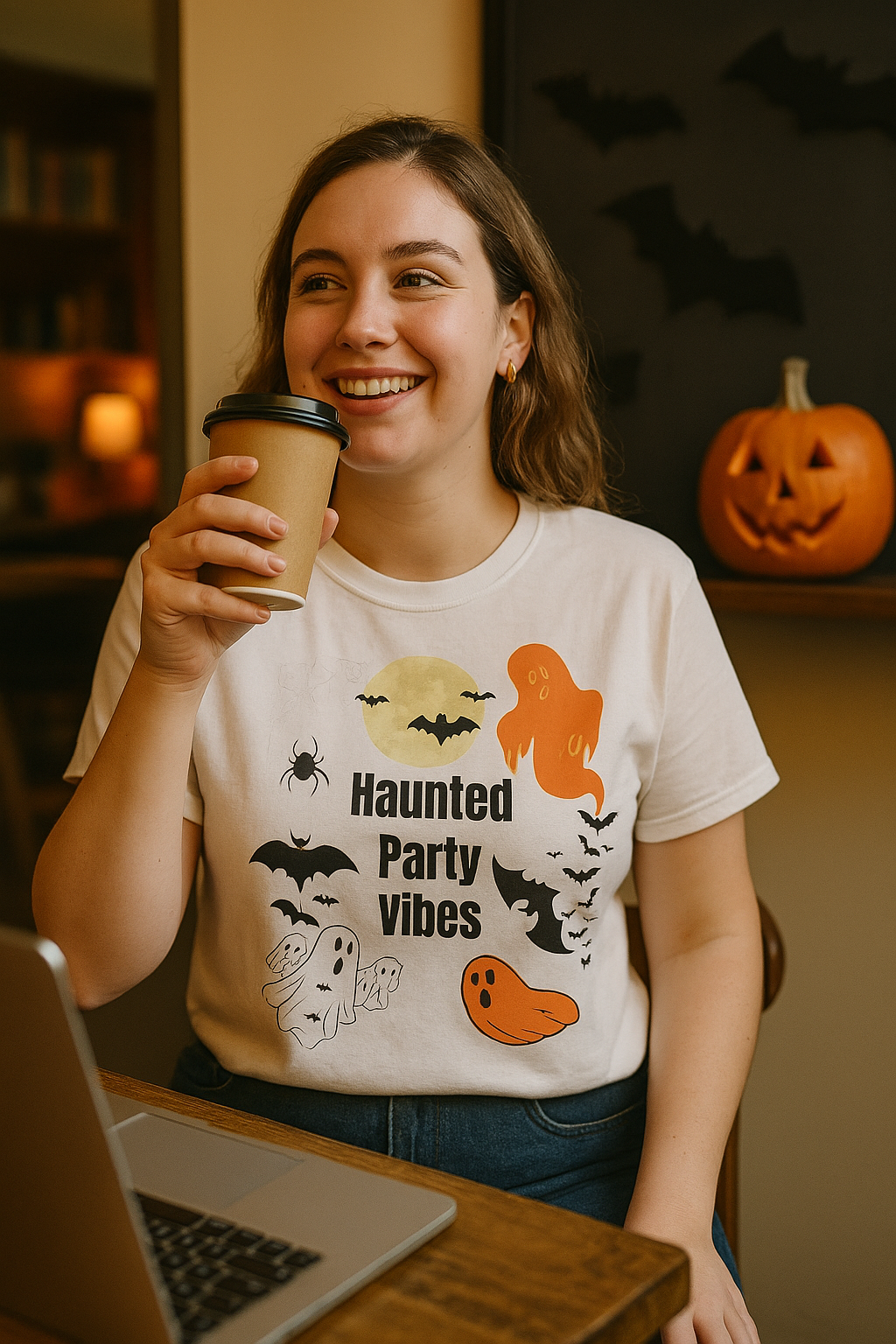 Spooky Haunted Party Vibes Tee Unisex College Tee The Halloween Shirt for College Nights & Campus Parties