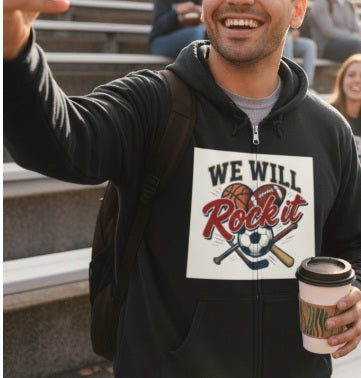 We Will Rock It Hoodie – College Sports Spirit Wear, Unisex Heavy Blend™ Full Zip Hooded Sweatshirt