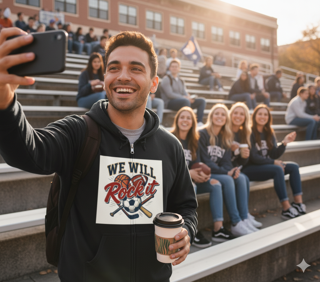 We Will Rock It Hoodie – College Sports Spirit Wear, Unisex Heavy Blend™ Full Zip Hooded Sweatshirt