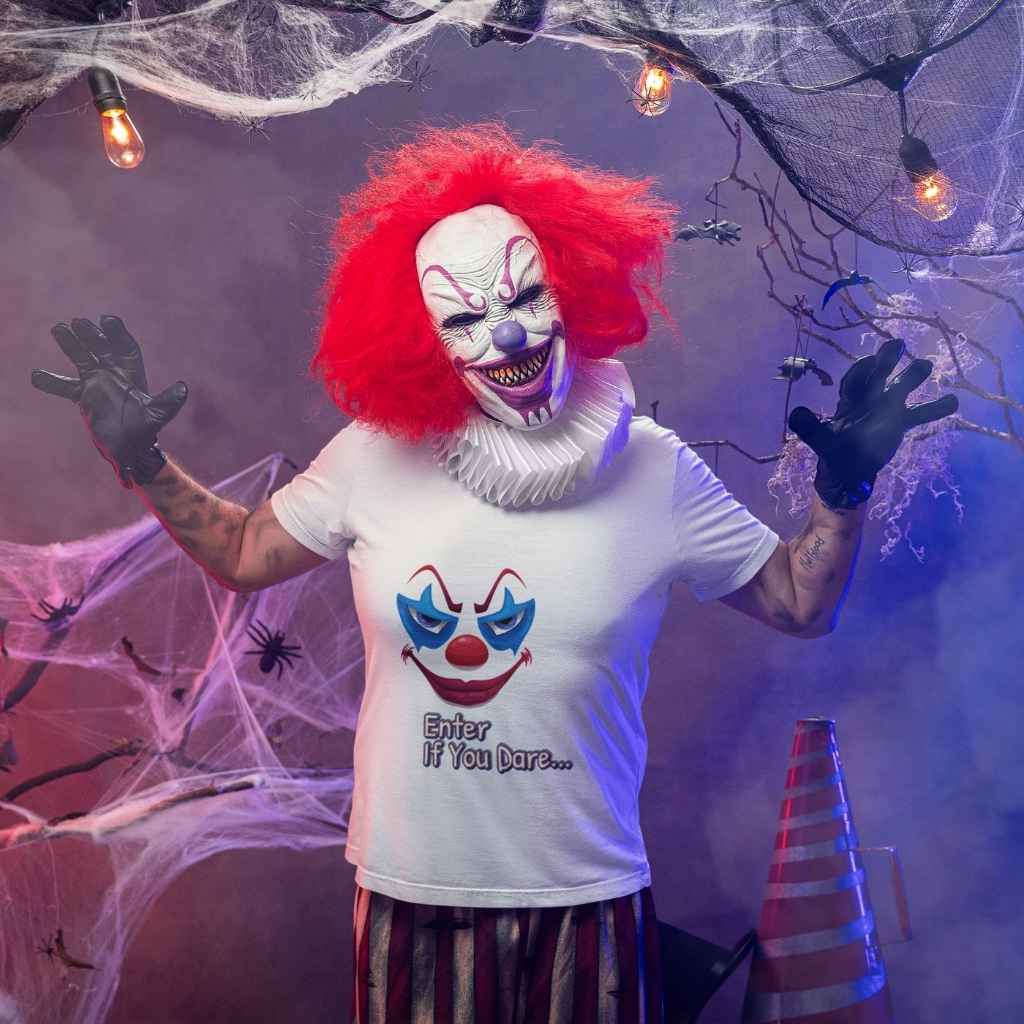 Spooky Clown T-Shirt for Halloween 2025 | "Enter If You Dare" Horror Graphic Tee, Unisex Tee, Funny Scary Humor, Gift for Halloween