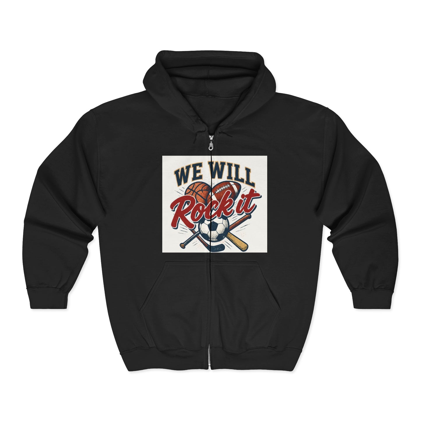 We Will Rock It Hoodie – College Sports Spirit Wear, Unisex Heavy Blend™ Full Zip Hooded Sweatshirt