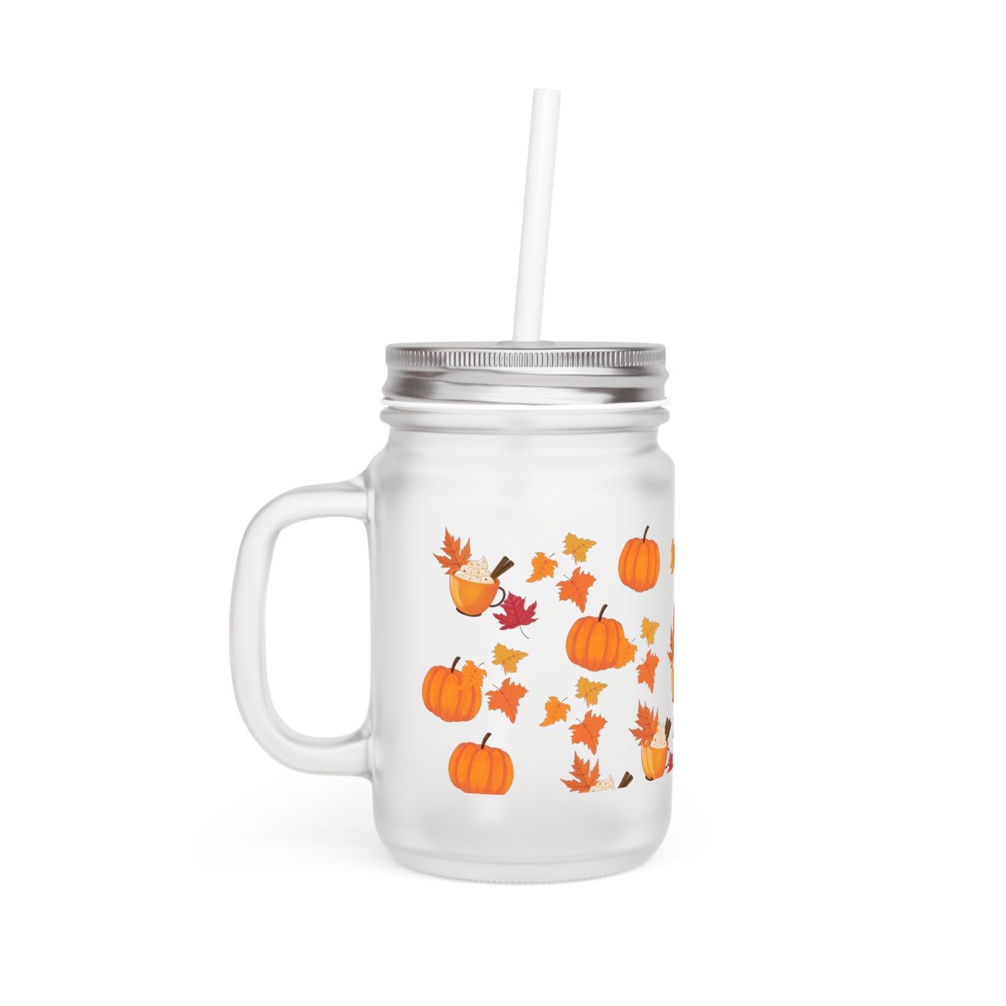 Mason Jar Glass Cup - Fall Pumpkin Spice Latte