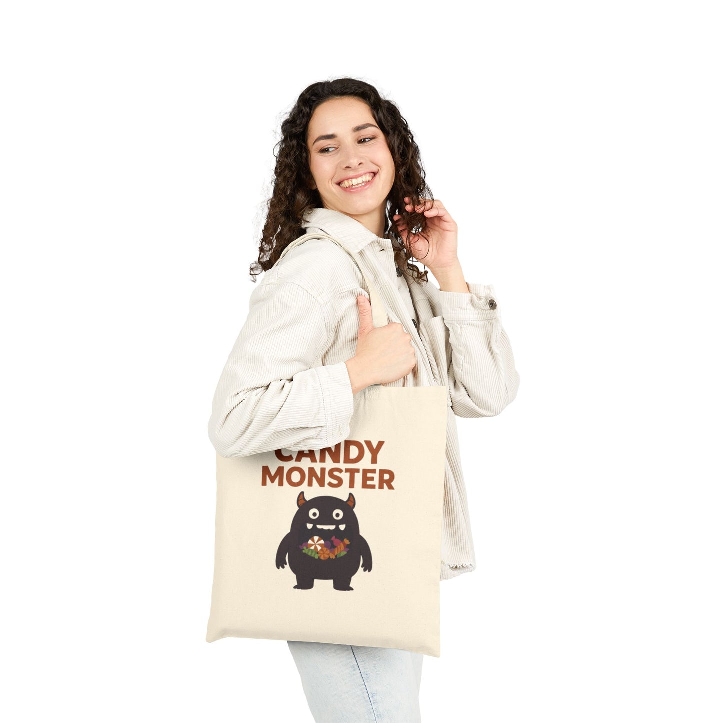 Candy Monster Tote Bag | Cute Canvas Bag for Trick or Treating, Everyday Use, Eco-Friendly Shopping, Gifts for Kids, Halloween Decor