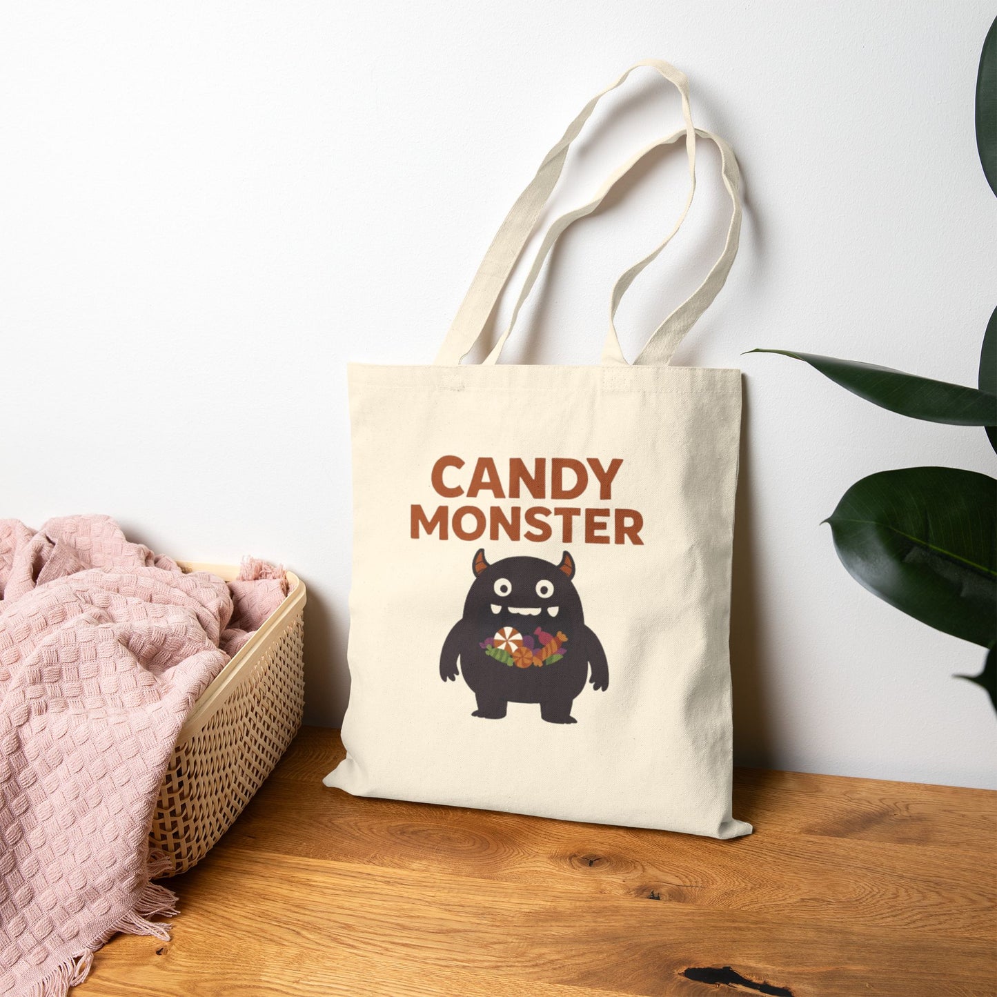Candy Monster Tote Bag | Cute Canvas Bag for Trick or Treating, Everyday Use, Eco-Friendly Shopping, Gifts for Kids, Halloween Decor