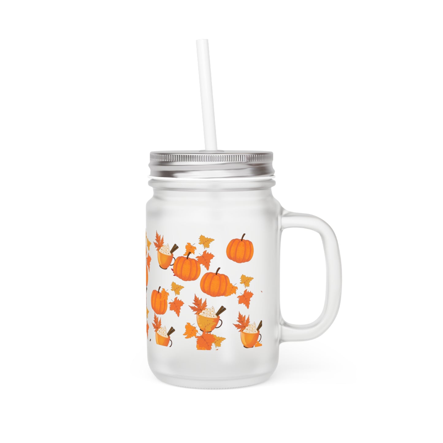 Mason Jar Glass Cup - Fall Pumpkin Spice Latte