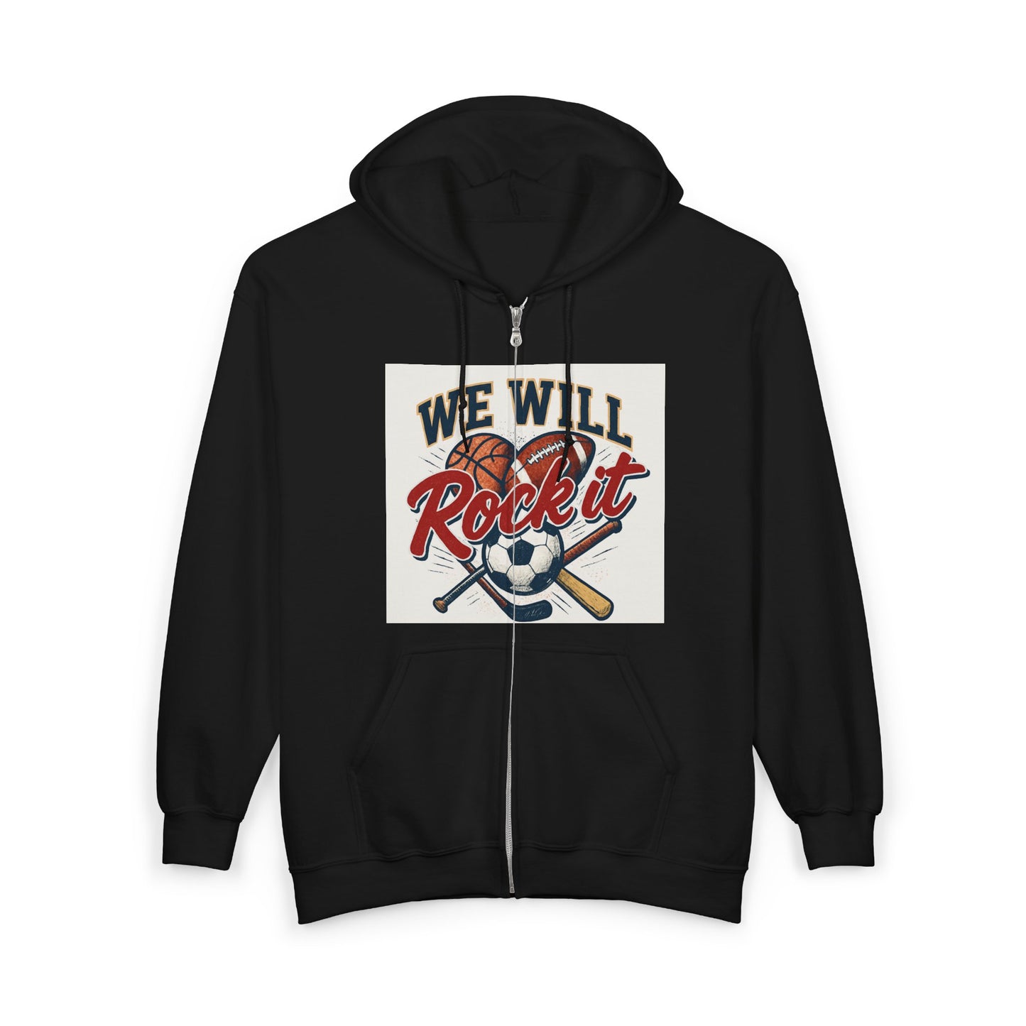 We Will Rock It Hoodie – College Sports Spirit Wear, Unisex Heavy Blend™ Full Zip Hooded Sweatshirt