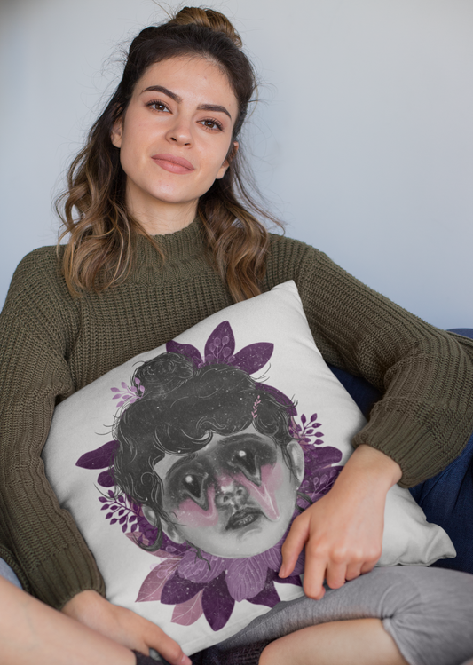 Artistic Decorative Pillow, Boho Home Decor, Unique Accent Cushion, Gift for Mom, Sofa Pillow with Floral Design