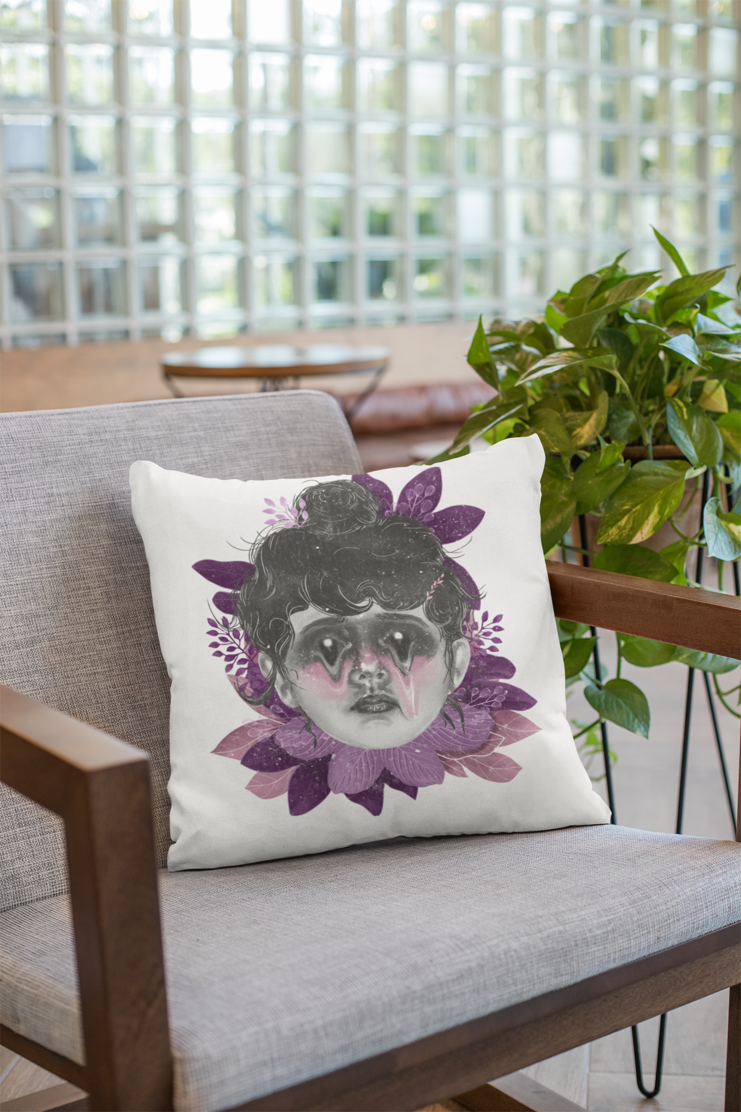 Artistic Decorative Pillow, Boho Home Decor, Unique Accent Cushion, Gift for Mom, Sofa Pillow with Floral Design