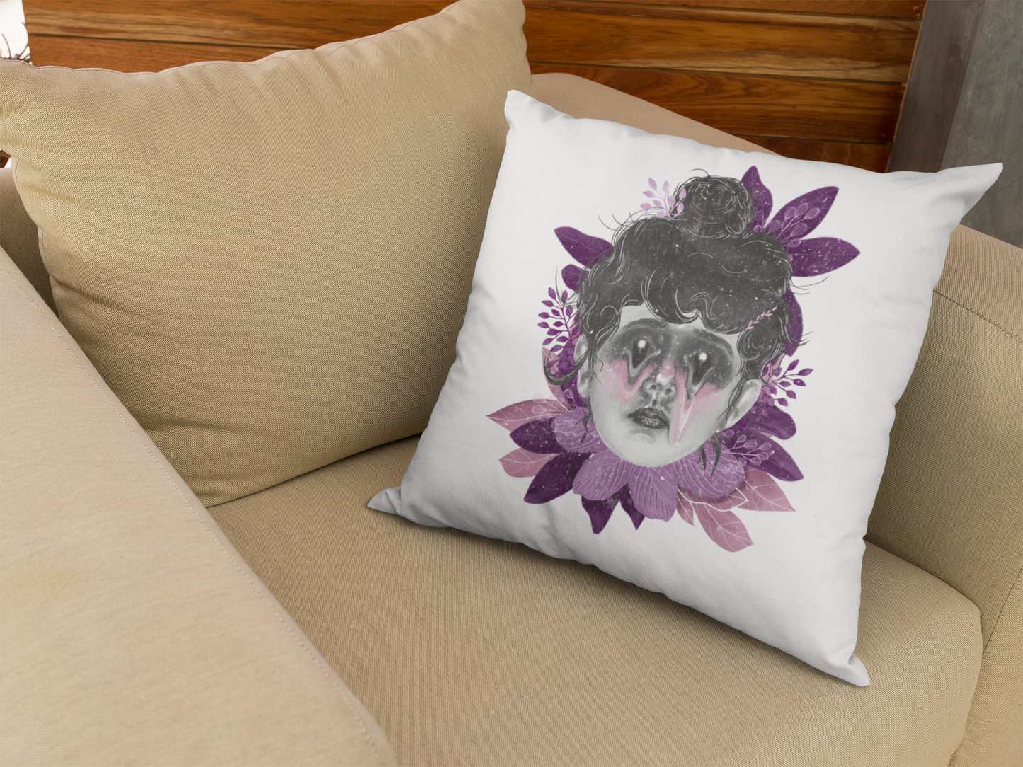 Artistic Decorative Pillow, Boho Home Decor, Unique Accent Cushion, Gift for Mom, Sofa Pillow with Floral Design