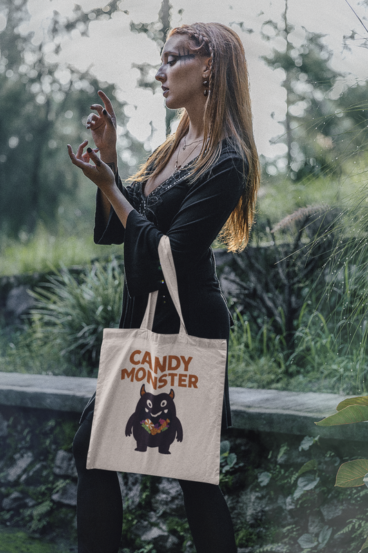 Candy Monster Tote Bag | Cute Canvas Bag for Trick or Treating, Everyday Use, Eco-Friendly Shopping, Gifts for Kids, Halloween Decor