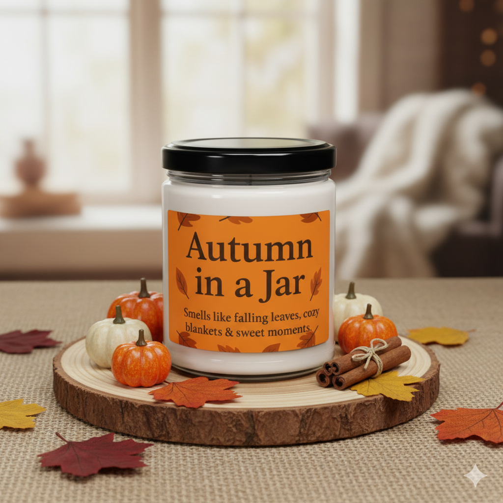 Autumn Scented Candle, Cozy Home Décor, Fall Fragrance, Gift for Her, Relaxation, Seasonal Decor, Autumn in a Jar 9oz