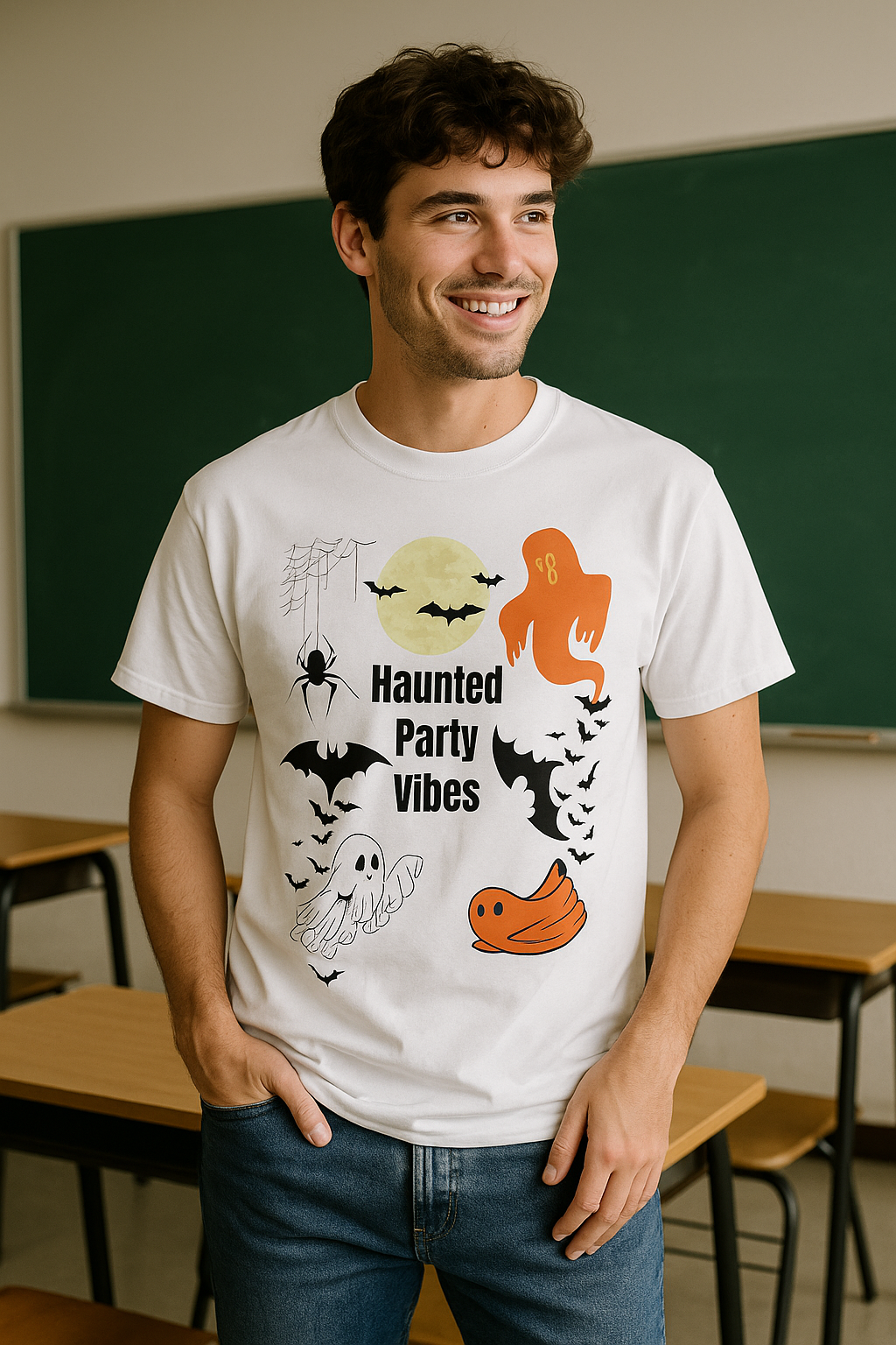 Spooky Haunted Party Vibes Tee  Unisex College Tee The Halloween Shirt for College Nights & Campus Parties