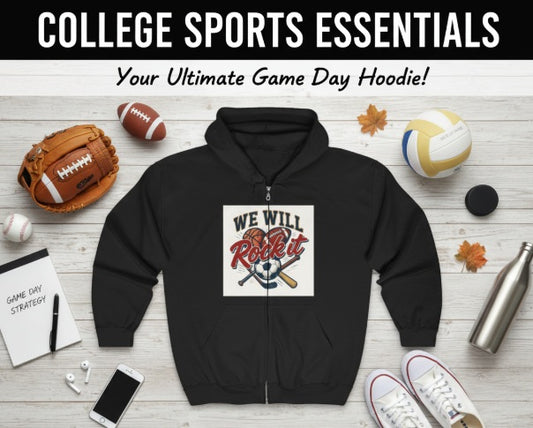 We Will Rock It Hoodie – College Sports Spirit Wear, Unisex Heavy Blend™ Full Zip Hooded Sweatshirt