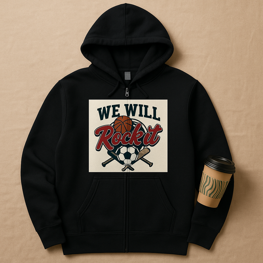 We Will Rock It Hoodie – College Sports Spirit Wear, Unisex Heavy Blend™ Full Zip Hooded Sweatshirt