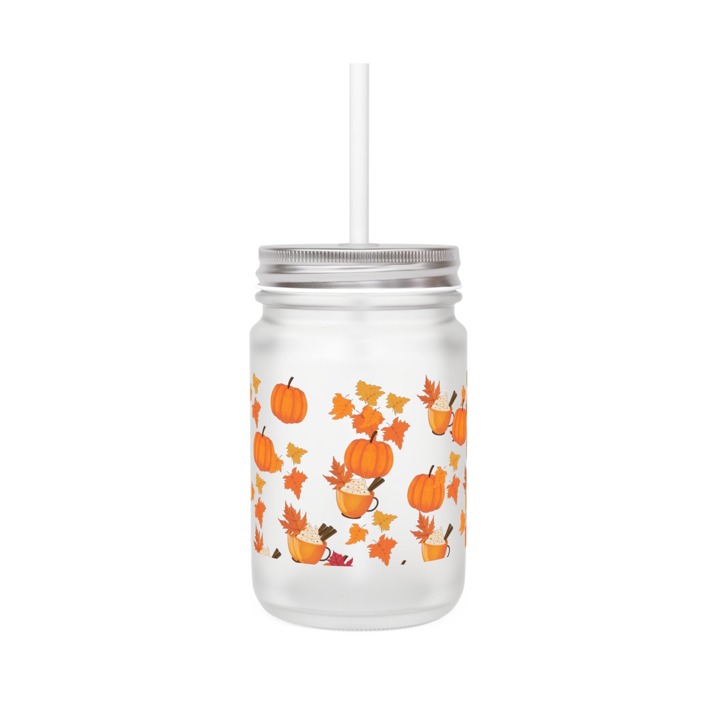 Mason Jar Glass Cup - Fall Pumpkin Spice Latte
