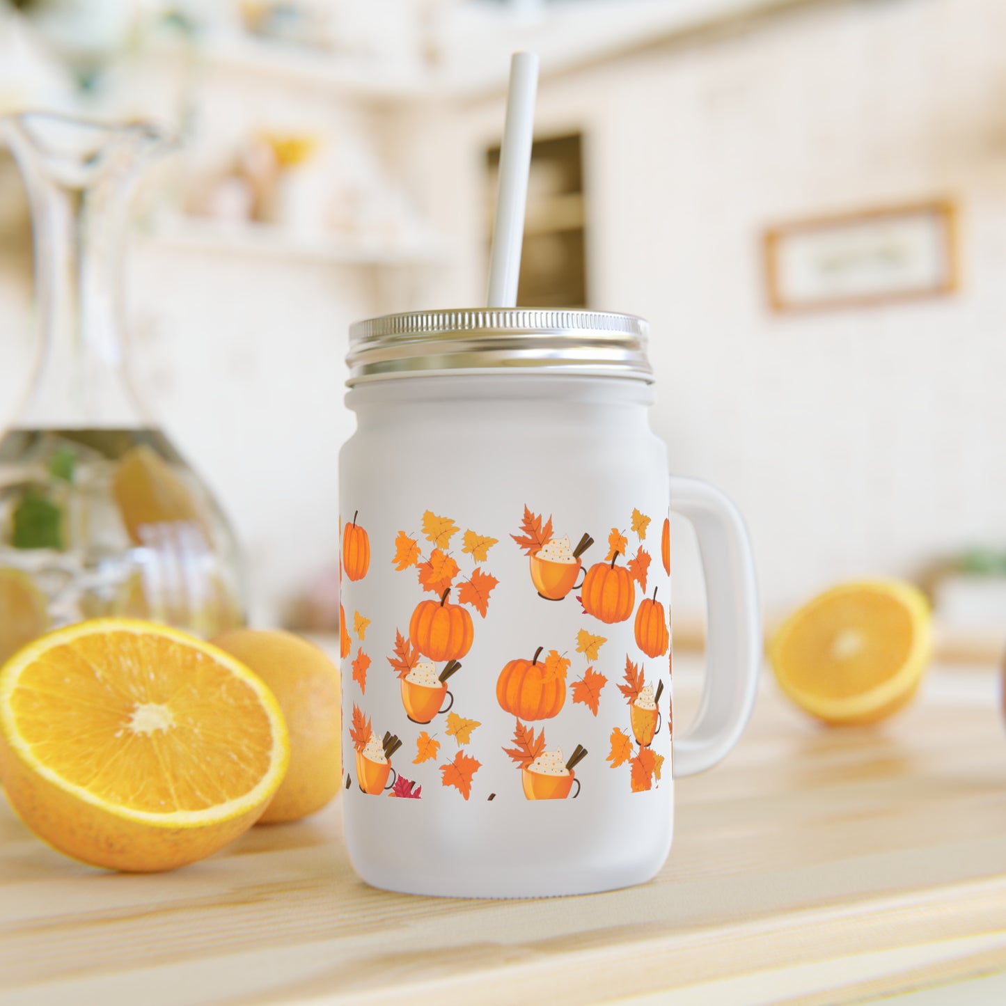 Mason Jar Glass Cup - Fall Pumpkin Spice Latte
