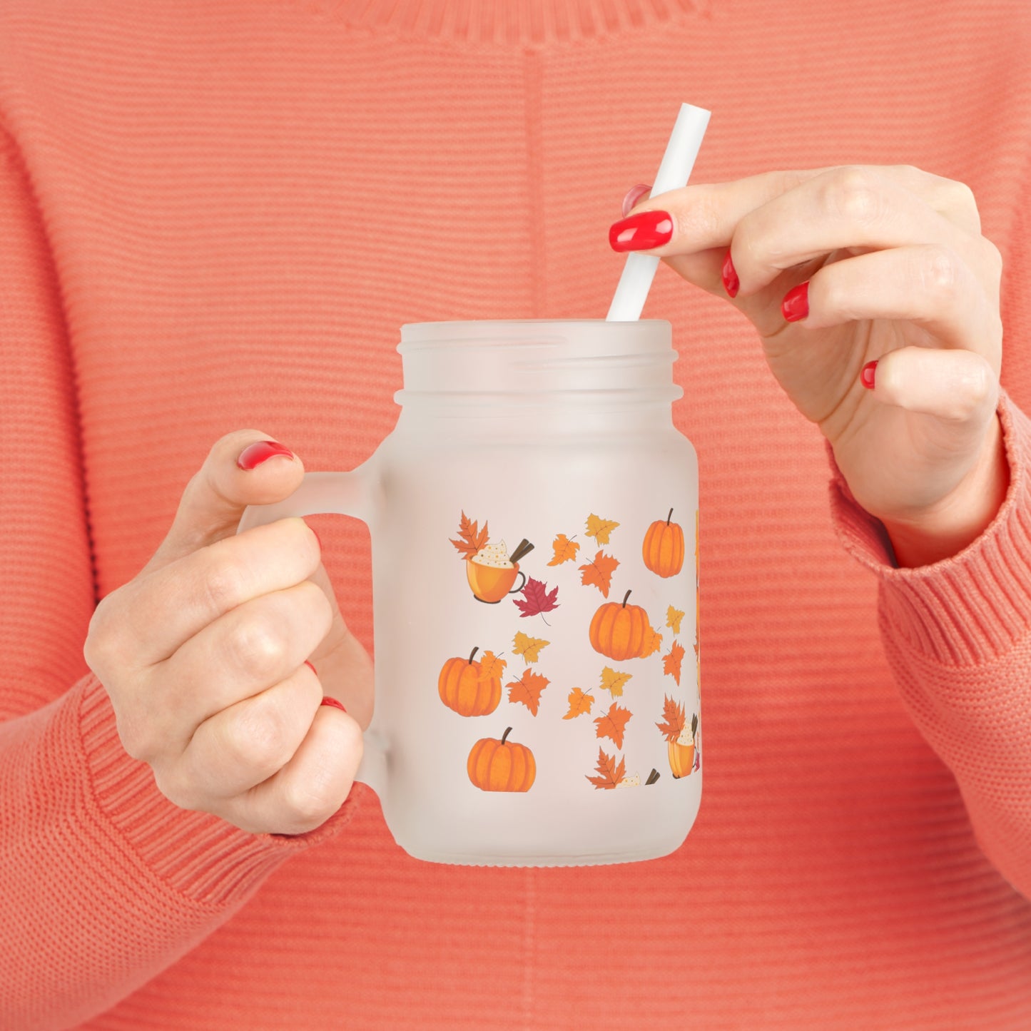 Mason Jar Glass Cup - Fall Pumpkin Spice Latte